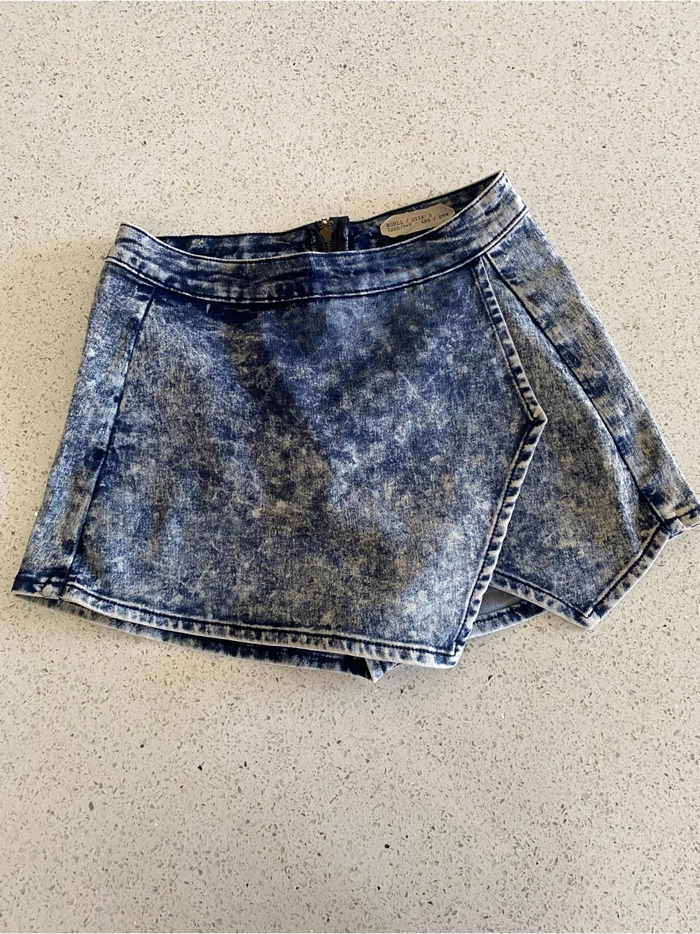 Acid-Wash Denim Skort - Blue